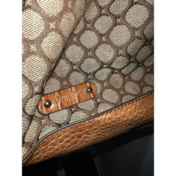 Brown & Red Circle Printed Shoulder Bag With Faux Croc Leather Straps & Padlock - Picture 12 of 12
